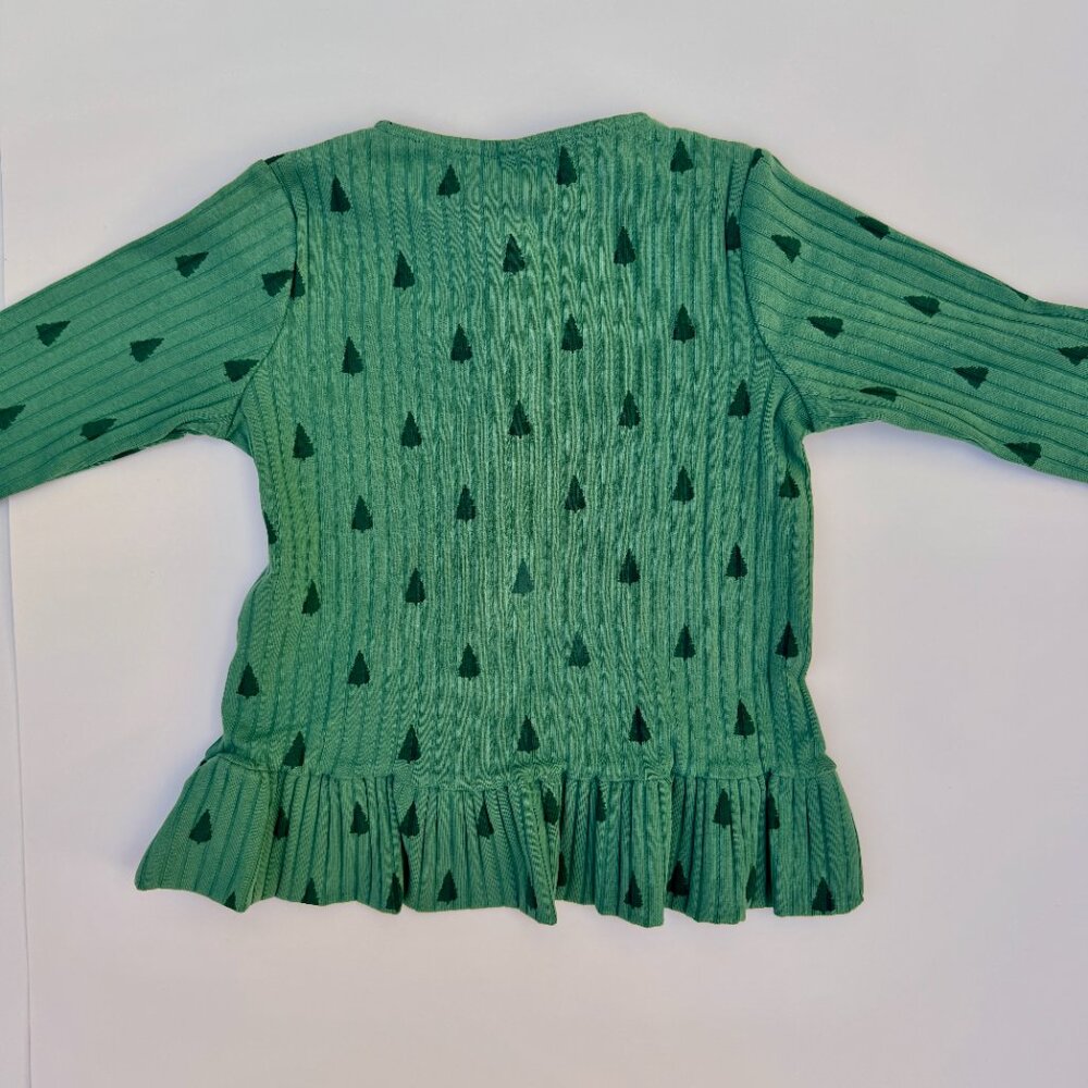 Kate Quinn NWT Holiday Top | Ribbed Long Sleeve | Green Pine Tree Print | 3T - Picture 4 of 7